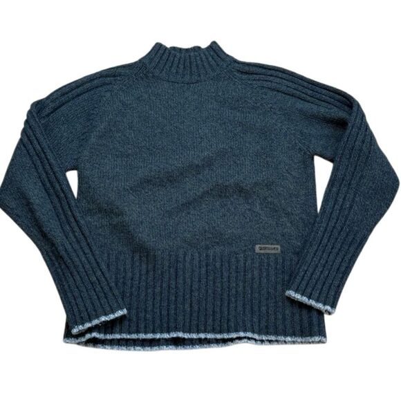 90s Vintage Quicksilver Blue and Green Marled Chunky Knit Mock neck Sweater XL - Picture 1 of 9